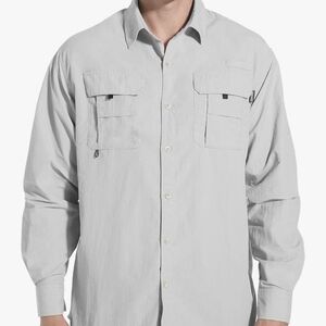 Light Gray Casual Button-Down Shirt with Chest Pockets
